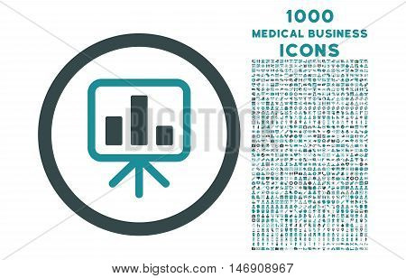 Slideshow Screen rounded glyph bicolor icon with 1000 medical business icons. Set style is flat pictograms, soft blue colors, white background.