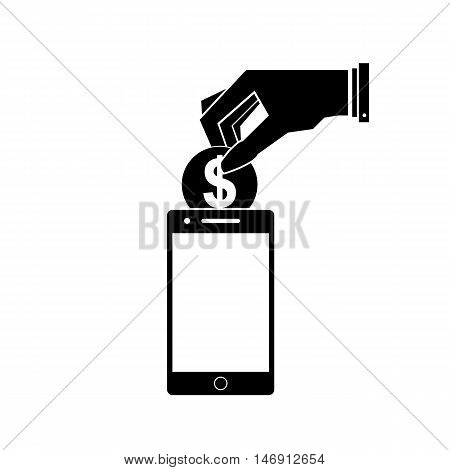 Billing, funding your account phone. Black and white vector illustration.