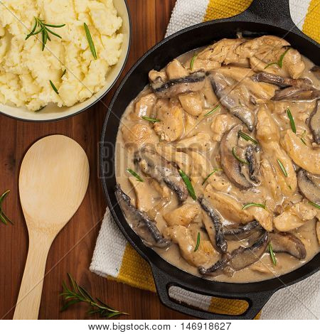 Chicken Stroganoff a variation on Beef Stroganoff. Selective focus.