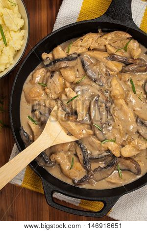 Chicken Stroganoff a variation on Beef Stroganoff. Selective focus.