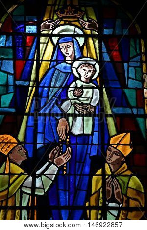 Saint Wandrille Rancon France - june 22 2016 : the stained glass window of Saint Michel church