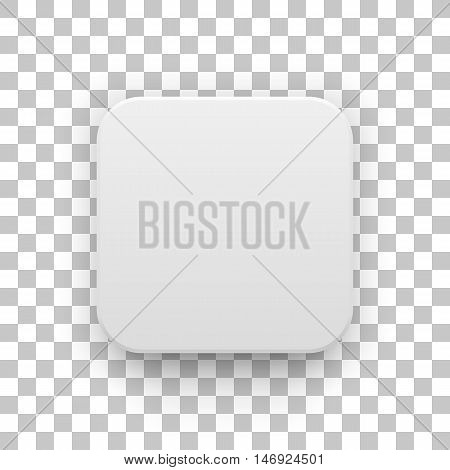 White abstract app icon, blank button template with realistic shadow and transparent background for design concepts, web sites, user interfaces, UI, applications, apps, mock-ups. Vector illustration.