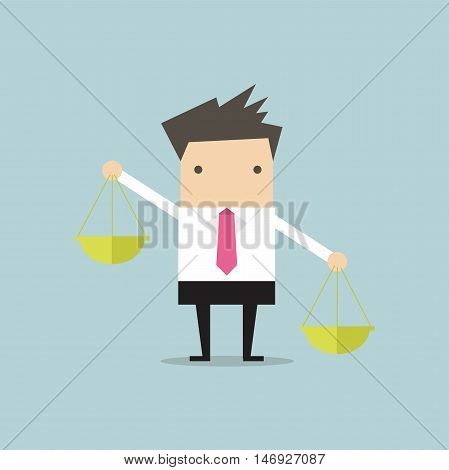 Businessman carrying a balance scale with both hands