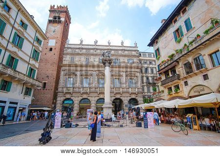 Verona, Italy - July, 2, 2016: square in a cental part of Verona, Italy
