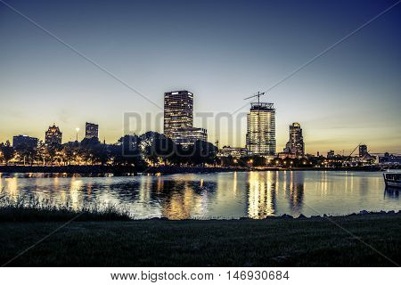 Milwaukee Skyline at Sunset in the Summer.