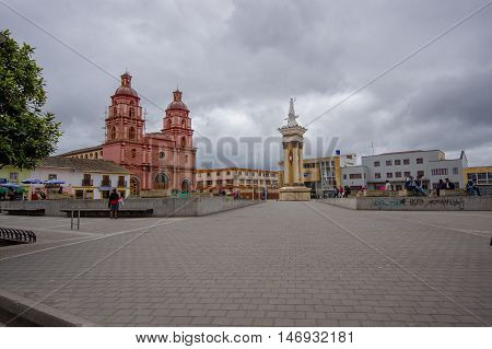 IPIALES, COLOMBIA - JULY 3, 2016: the cathedral located in plaza 20 de julio in the city center.