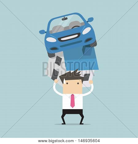 Businessman with debt carrying a home and car vector