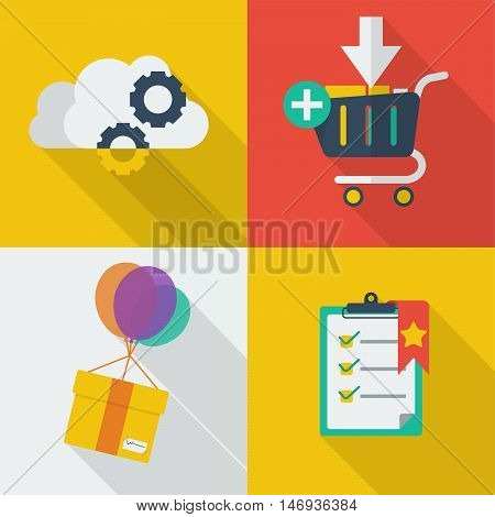Set of great flat icons with style long shadow icon and use for electronics, commerce, marketing and much more.