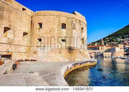 Dubrovnik Croatia. Picturesque view on the old town (medieval Ragusa) and Dalmatian Coast of Adriatic Sea.