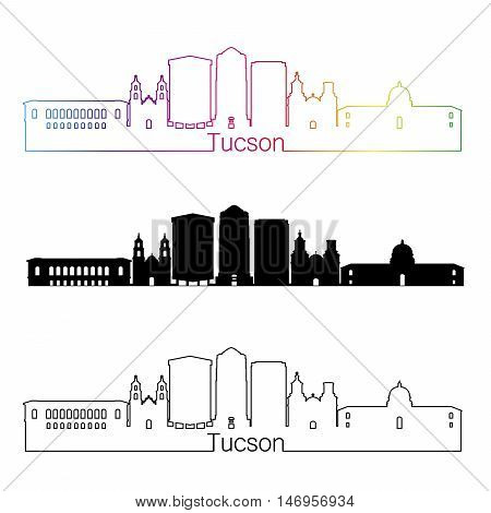 Tucson skyline linear style with rainbow in editable vector file