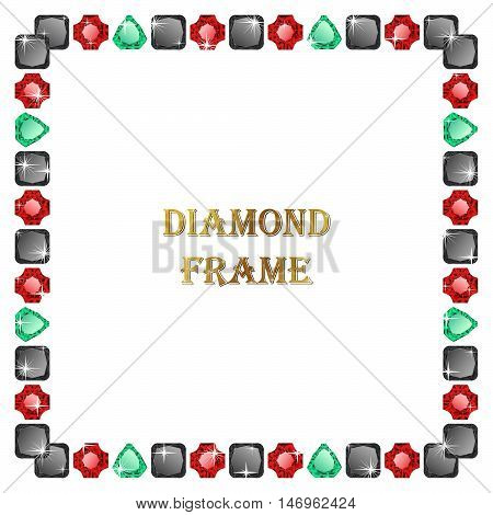 Diamonds square frame. Vector illustration jewelry. Abstract vector border on white background.