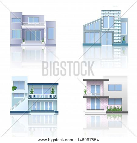 Colorful Modern Flat Residential Houses  isolated on a white background