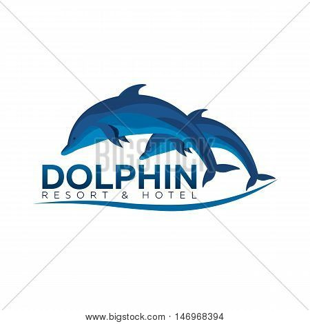 Dolphinarium. Dolphin logo. Resort and Hotel. Vector flat illustration.