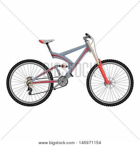 Downhill extreme sport bicycle on white background. Two suspension bike with hydraulic disc brakes.