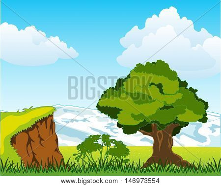 Colorful landscape of the snow mountains and glade with tree