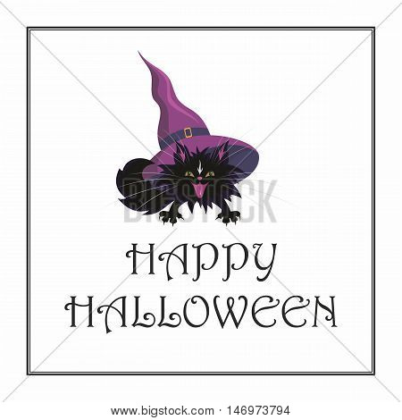 Halloween greeting card with the image of the little black cat