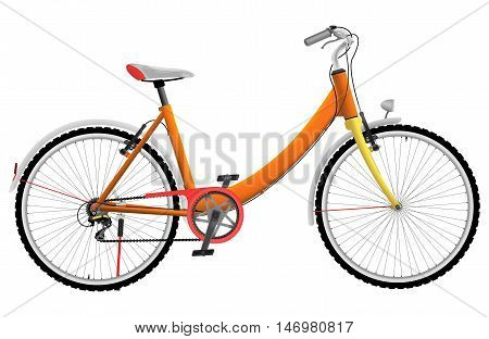 Ladies orange urban sports bike isolated on white background