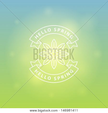Hello Spring Message on Ribbons Typographical Retro Vector Background With Flower