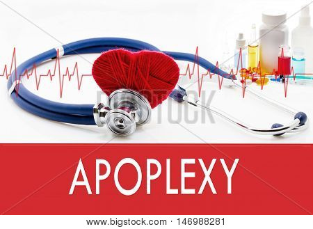 Medical concept apoplexy. Stethoscope and red heart on a white background