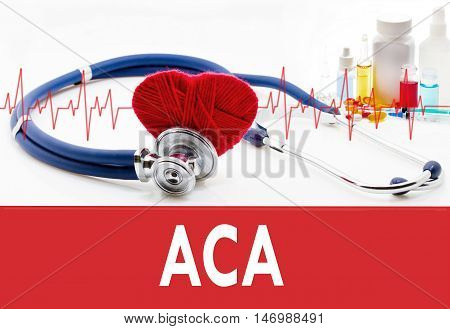 Medical concept ACA (affordable care act). Stethoscope and red heart on a white background