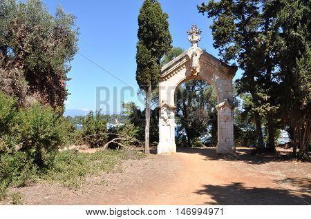 Lerins Islands Saint-Honorat, the chapel gate on the trail to the monastery