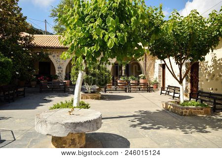 Kera, Crete Island, Greece - June 19, 2015: People Visit The Ancient Monastery Of Kera-cardiotissa