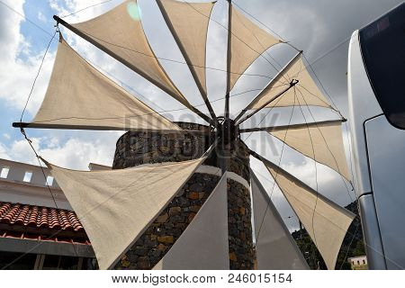 One Windmills In Lassithi Plateau, Crete, Greece