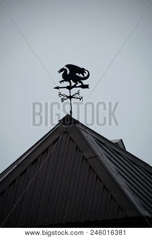 Black Dragon Wind Vane Against The Sky.