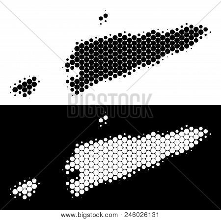 Dotted Halftone East Timour Map. Vector Geographic Map On White And Black Backgrounds. Abstract Comp