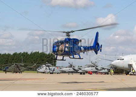 Raf Waddington, Lincolnshire, Uk - July 7, 2014: Aerospatiale Sa-341g Gazelle Helicopter Ha-lfq.