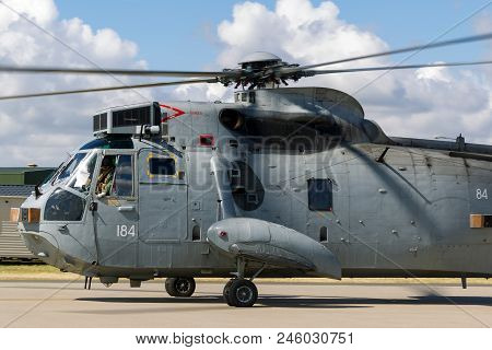 Raf Waddington, Lincolnshire, Uk - July 5, 2014: Royal Navy Fleet Air Arm Westland Sea King Asac.7 A