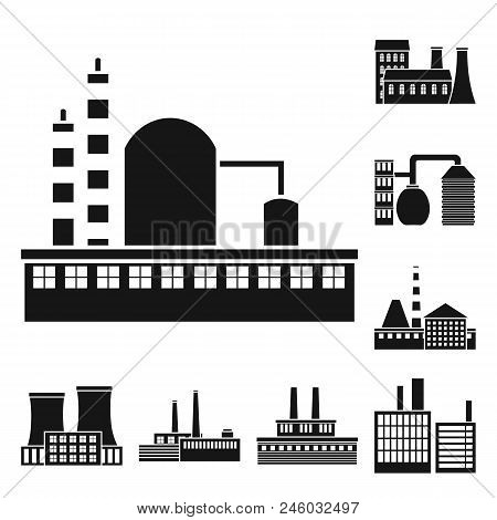 Factory And Facilities Black Icons In Set Collection For Design. Factory And Equipment Vector Symbol