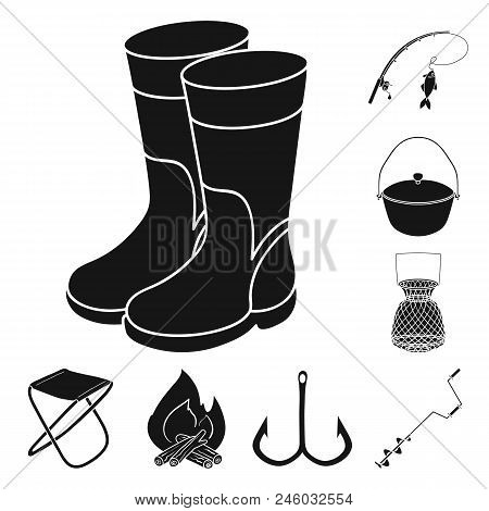 Fishing And Rest Black Icons In Set Collection For Design. Tackle For Fishing Vector Symbol Stock  I