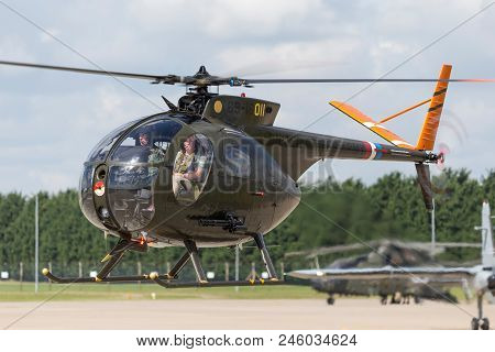Raf Waddington, Lincolnshire, Uk - July 7, 2014: Former United States Army Hughes Oh-6a Cayuse (69-1