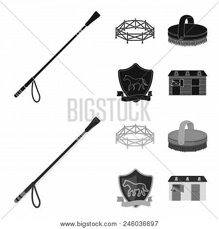 Aviary, Whip, Emblem, Hippodrome .hippodrome And Horse Set Collection Icons In Black, Monochrome Sty