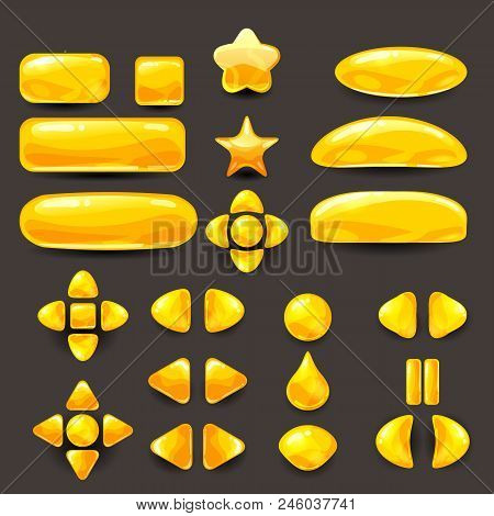 Game Ui Set. Complete Yellow Menu Of Graphical User Interface Gui To Build 2d Games. Casual Game. Ve