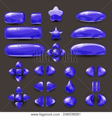 Game Ui Set. Complete Navy Blue Menu Of Graphical User Interface Gui To Build 2d Games. Casual Game.