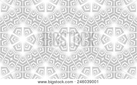 Flower Geometric Pattern. Seamless Vector Background. White And Grey Ornament. Ornament For Fabric, 