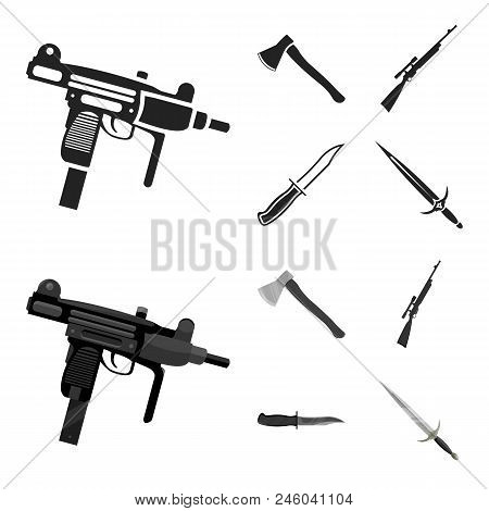 Ax, Automatic, Sniper Rifle, Combat Knife. Weapons Set Collection Icons In Black, Monochrome Style V