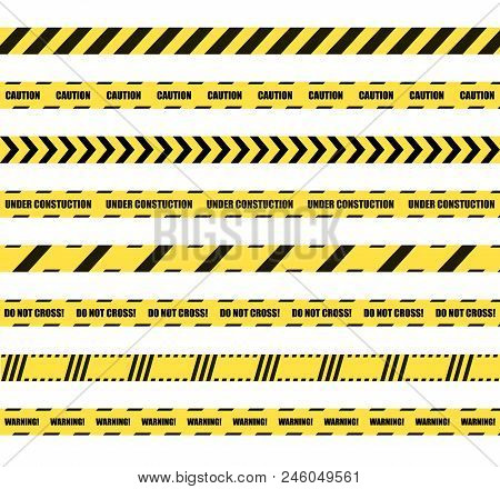 Vector Set Of Dengerous Ribbons, Cross Barrier Lines, Yellow And Black Colors Isolated On White Back