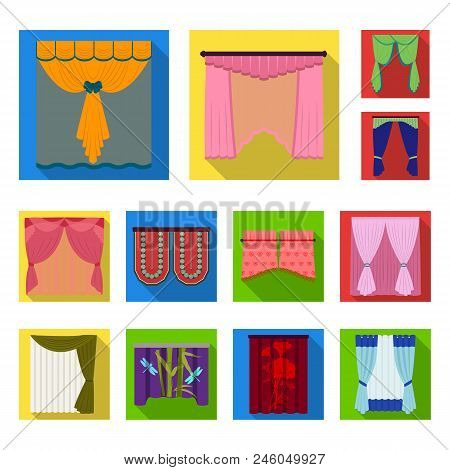 Different Kinds Of Curtains Flat Icons In Set Collection For Design. Curtains And Lambrequins Vector