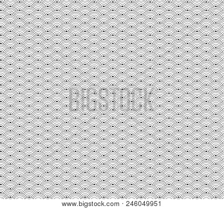 Vector Japanese Outline Black And White Seamless Pattern, Oriental Background, Traditional Asian Dec