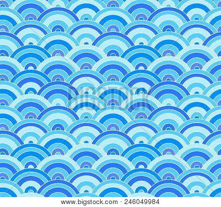Vector Seamless Pattern: Sea Waves, Turquoise Blue Summer Background, Mint Blue Color.