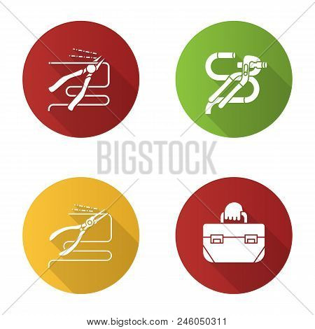 Construction Tools Flat Design Long Shadow Glyph Icon. Pointed And Round Nose Pliers, Jaw Capacity, 