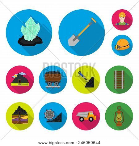 Mining Industry Flat Icons In Set Collection For Design. Equipment And Tools Vector Symbol Stock  Il