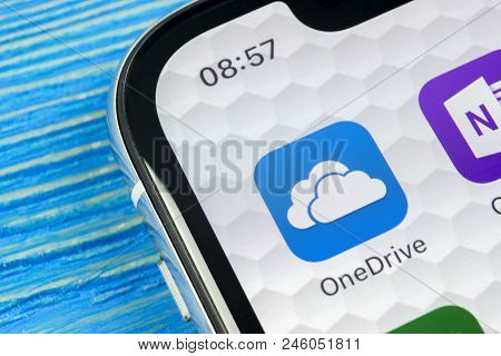 Sankt-petersburg, Russia, June 20, 2018: Microsoft Onedrive Application Icon On Apple Iphone X Scree