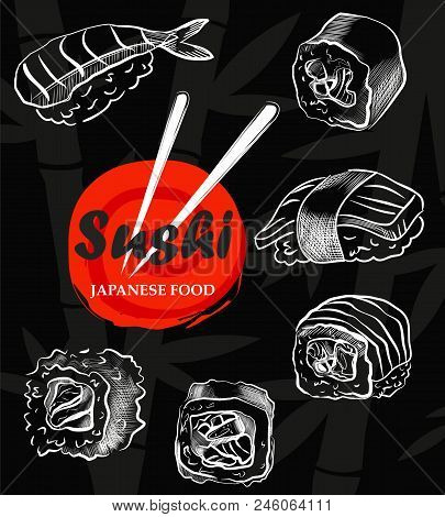 Sushi Menu Sketch Cover.vector Clip Art Illustration.