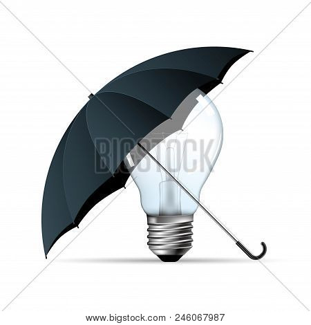 Light Bulb Under Umbrella Isolated Over White Background.