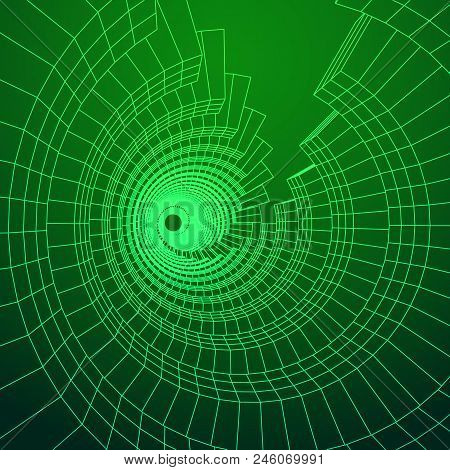 Futuristic Tunnel Of Wireframe Low Poly Mesh Construction. Futuristic Background, Business Concept. 