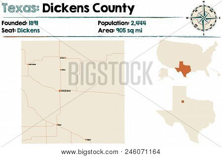 Detailed Map Of Dickens County In Texas, Usa.